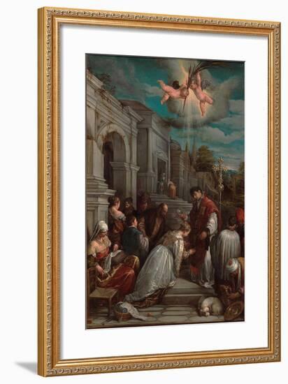 Saint Valentine Baptizing Saint Lucilla, 1575-Jacopo Bassano-Framed Giclee Print