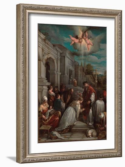 Saint Valentine Baptizing Saint Lucilla, 1575-Jacopo Bassano-Framed Giclee Print