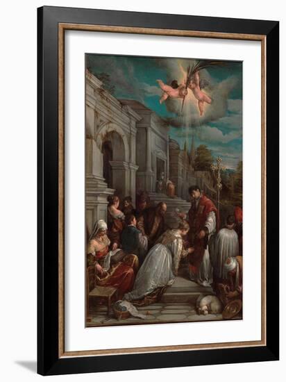 Saint Valentine Baptizing Saint Lucilla, 1575-Jacopo Bassano-Framed Giclee Print