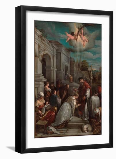 Saint Valentine Baptizing Saint Lucilla, 1575-Jacopo Bassano-Framed Giclee Print