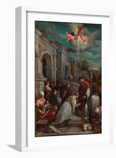 Saint Valentine Baptizing Saint Lucilla, 1575-Jacopo Bassano-Framed Giclee Print