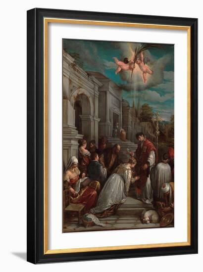 Saint Valentine Baptizing Saint Lucilla, 1575-Jacopo Bassano-Framed Giclee Print