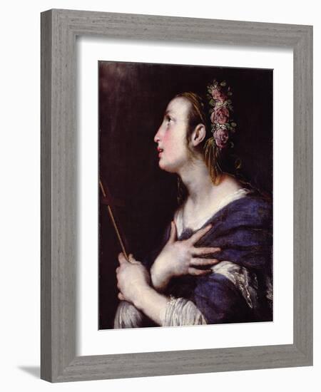 Saint with a Crown of Roses (Oil on Canvas)-Bernardo Strozzi-Framed Giclee Print