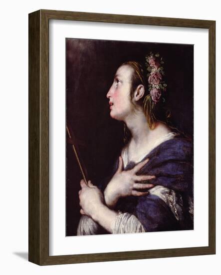 Saint with a Crown of Roses (Oil on Canvas)-Bernardo Strozzi-Framed Giclee Print