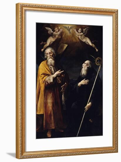 Saints Andrew and Benedict with Holy Spirit Above Them and Two Adoring Putti-Giuseppe Cesari-Framed Giclee Print