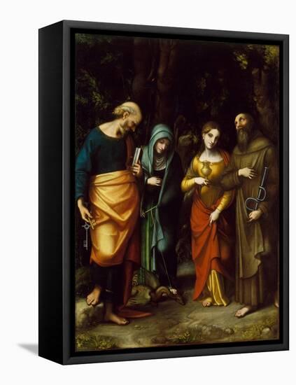 Saints Peter, Martha, Mary Magdalen, and Leonard, c.1515-7-Correggio-Framed Premier Image Canvas