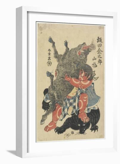 Sakata Kintaro Playing with Wild Animals in Mountain, Late 18th Century-Katsukawa Shunsho-Framed Giclee Print