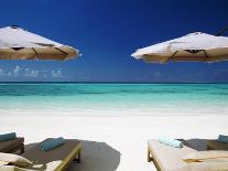 Two deck chairs under palm trees and tropical beach, The Maldives, Indian Ocean, Asia-Sakis Papadopoulos-Framed Photographic Print