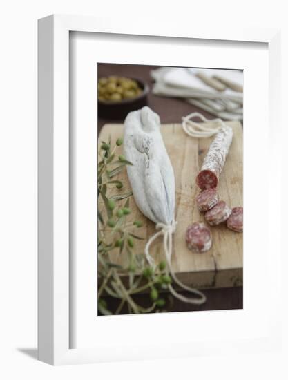 Salami, Completely, Bragged, Wood Board, Olive Branch, Detail, Fuzziness-Nikky-Framed Photographic Print