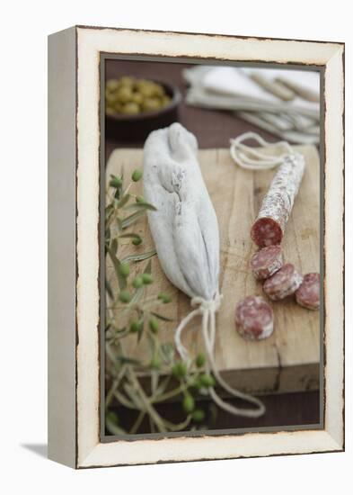 Salami, Completely, Bragged, Wood Board, Olive Branch, Detail, Fuzziness-Nikky-Framed Premier Image Canvas