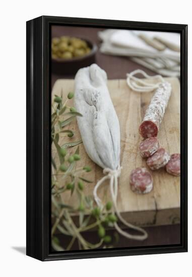 Salami, Completely, Bragged, Wood Board, Olive Branch, Detail, Fuzziness-Nikky-Framed Premier Image Canvas