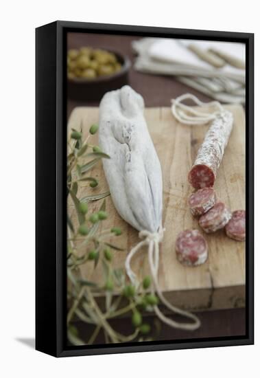 Salami, Completely, Bragged, Wood Board, Olive Branch, Detail, Fuzziness-Nikky-Framed Premier Image Canvas