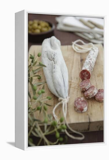 Salami, Completely, Bragged, Wood Board, Olive Branch, Detail, Fuzziness-Nikky-Framed Premier Image Canvas