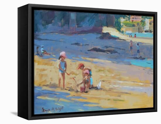 Salcombe Beach, Children-Jennifer Wright-Framed Premier Image Canvas