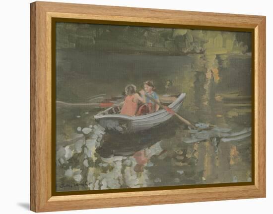 Salcombe Children Rowing-Jennifer Wright-Framed Premier Image Canvas