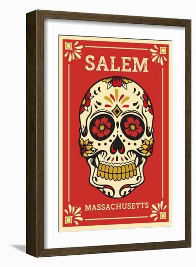 Salem, Massachusetts - Day of the Dead - Sugar Skull and Flower Pattern-Lantern Press-Framed Art Print