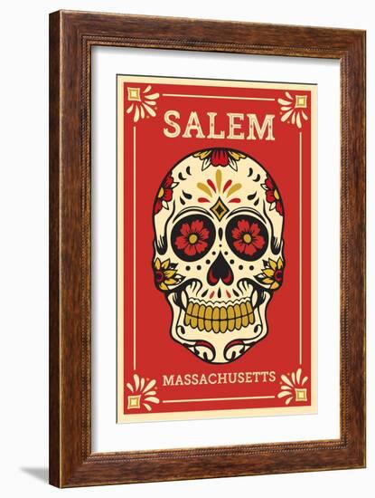 Salem, Massachusetts - Day of the Dead - Sugar Skull and Flower Pattern-Lantern Press-Framed Art Print