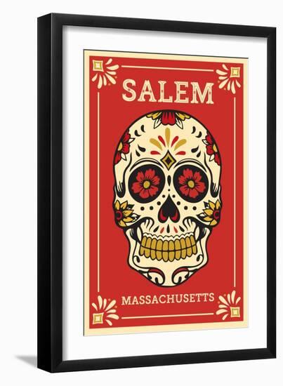 Salem, Massachusetts - Day of the Dead - Sugar Skull and Flower Pattern-Lantern Press-Framed Art Print