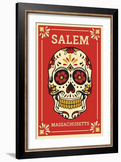 Salem, Massachusetts - Day of the Dead - Sugar Skull and Flower Pattern-Lantern Press-Framed Art Print