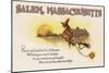 Salem, Massachusetts - Halloween Joys - Witch on Broom - Vintage Artwork-Lantern Press-Mounted Art Print