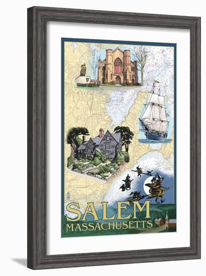 Salem, Massachusetts - Nautical Chart-Lantern Press-Framed Art Print