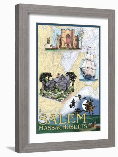 Salem, Massachusetts - Nautical Chart-Lantern Press-Framed Art Print