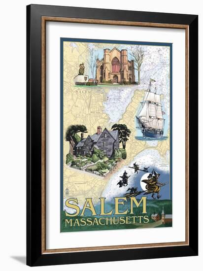 Salem, Massachusetts - Nautical Chart-Lantern Press-Framed Art Print