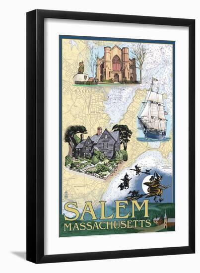 Salem, Massachusetts - Nautical Chart-Lantern Press-Framed Art Print