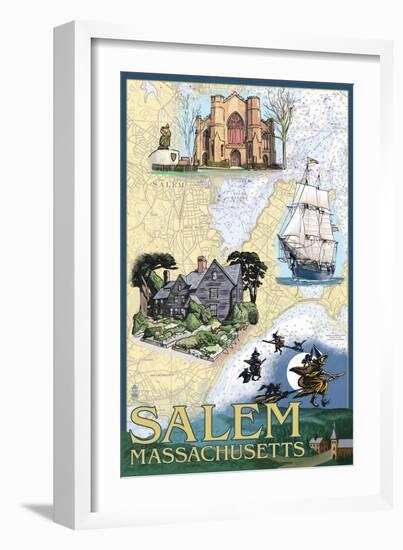 Salem, Massachusetts - Nautical Chart-Lantern Press-Framed Art Print