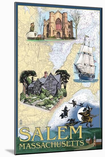 Salem, Massachusetts - Nautical Chart-Lantern Press-Mounted Art Print