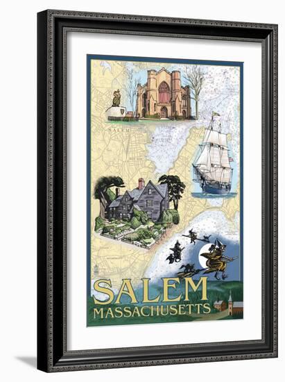 Salem, Massachusetts - Nautical Chart-Lantern Press-Framed Art Print