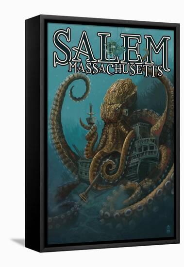 Salem, Massachusetts - Octopus and Submersible-Lantern Press-Framed Stretched Canvas