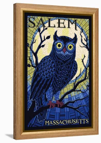 Salem, Massachusetts - Owl Mosaic-Lantern Press-Framed Stretched Canvas