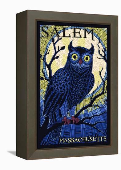 Salem, Massachusetts - Owl Mosaic-Lantern Press-Framed Stretched Canvas