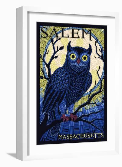 Salem, Massachusetts - Owl Mosaic-Lantern Press-Framed Premium Giclee Print