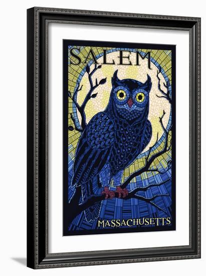 Salem, Massachusetts - Owl Mosaic-Lantern Press-Framed Premium Giclee Print