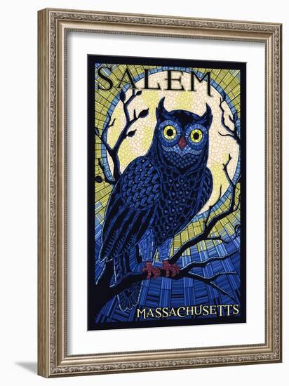 Salem, Massachusetts - Owl Mosaic-Lantern Press-Framed Art Print