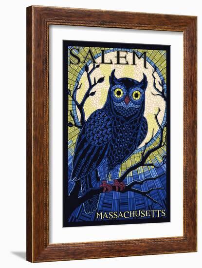 Salem, Massachusetts - Owl Mosaic-Lantern Press-Framed Art Print