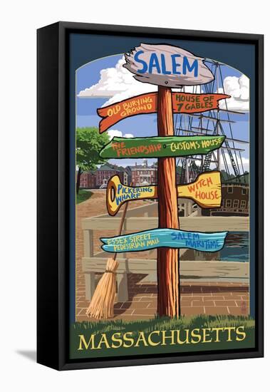 Salem, Massachusetts - Sign Destinations-Lantern Press-Framed Stretched Canvas