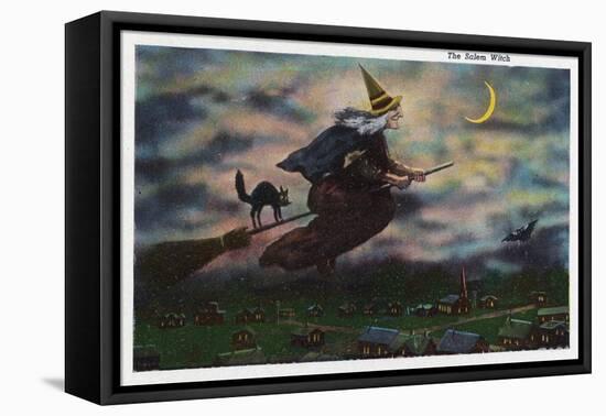 Salem, Massachusetts - View of the Salem Witch on her Broom-Lantern Press-Framed Stretched Canvas