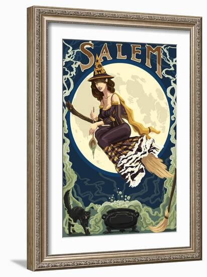 Salem, Massachusetts - Witch Scene-Lantern Press-Framed Art Print