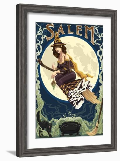 Salem, Massachusetts - Witch Scene-Lantern Press-Framed Art Print