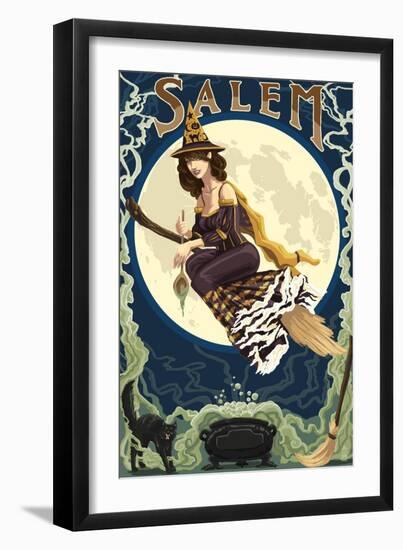 Salem, Massachusetts - Witch Scene-Lantern Press-Framed Art Print