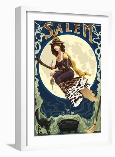 Salem, Massachusetts - Witch Scene-Lantern Press-Framed Art Print