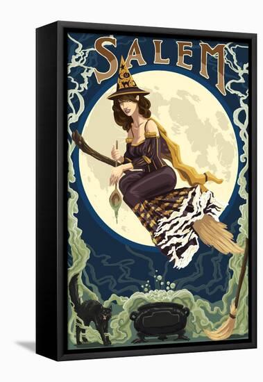 Salem, Massachusetts - Witch Scene-Lantern Press-Framed Stretched Canvas