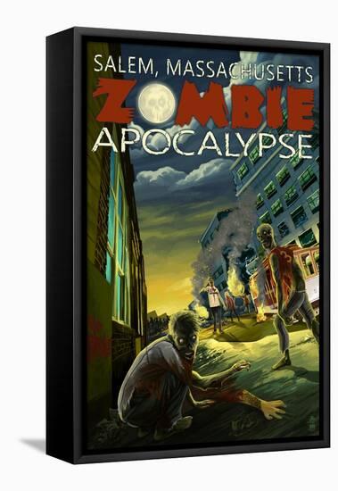 Salem, Massachusetts - Zombie Apocalypse-Lantern Press-Framed Stretched Canvas