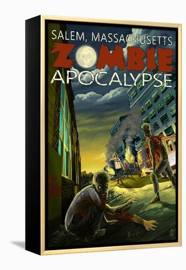 Salem, Massachusetts - Zombie Apocalypse-Lantern Press-Framed Stretched Canvas