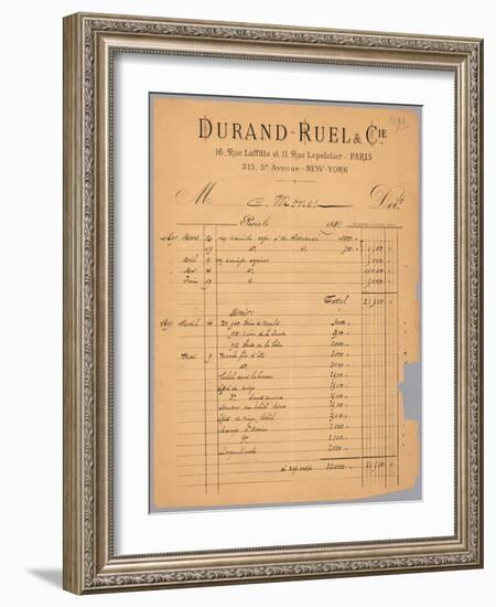 Sales Statement of Durand-Ruel Regarding Claude Monet, 1891-French-Framed Giclee Print