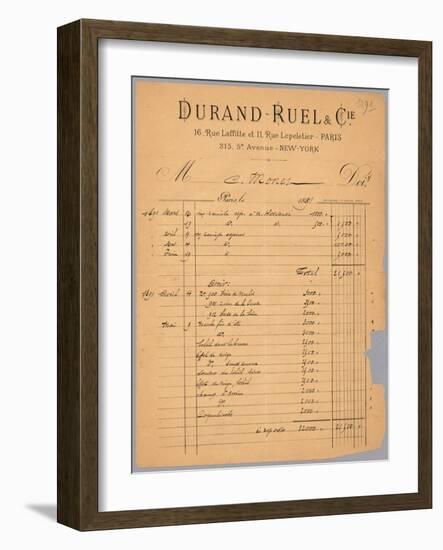 Sales Statement of Durand-Ruel Regarding Claude Monet, 1891-French-Framed Giclee Print