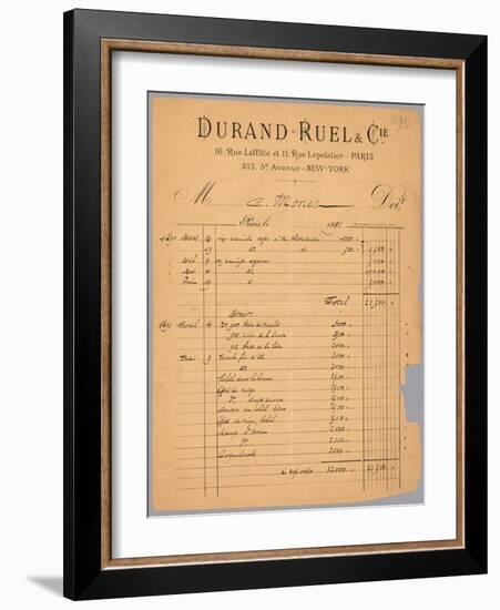 Sales Statement of Durand-Ruel Regarding Claude Monet, 1891-French-Framed Giclee Print